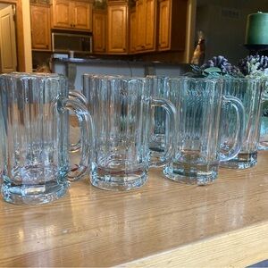 Vintage Libbey beer glass mugs paneled design, 3/4 inch base 6 1/2” T 3 1/2 W